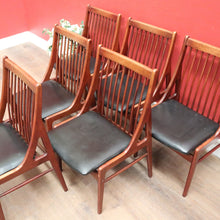 Load image into Gallery viewer, Set of Six Mid-Century Scandinavian Dining Chairs – Spindle Back, Black Seats. B12589