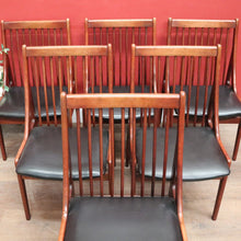 Load image into Gallery viewer, Set of Six Mid-Century Scandinavian Dining Chairs – Spindle Back, Black Seats. B12589
