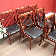 Load image into Gallery viewer, Set of Six Mid-Century Scandinavian Dining Chairs – Spindle Back, Black Seats. B12589