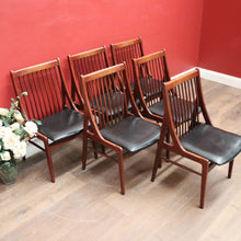 Load image into Gallery viewer, Set of Six Mid-Century Scandinavian Dining Chairs – Spindle Back, Black Seats. B12589