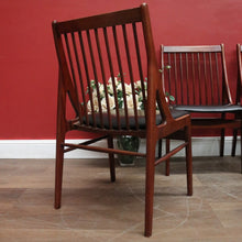 Load image into Gallery viewer, Set of Six Mid-Century Scandinavian Dining Chairs – Spindle Back, Black Seats. B12589