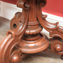 Load image into Gallery viewer, Antique English Walnut Piano Stool – Tapestry Seat, Carved Pedestal, Paw Feet. B12443