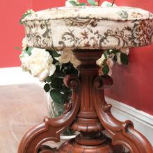 Load image into Gallery viewer, Antique English Walnut Piano Stool – Tapestry Seat, Carved Pedestal, Paw Feet. B12443