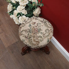 Load image into Gallery viewer, Antique English Walnut Piano Stool – Tapestry Seat, Carved Pedestal, Paw Feet. B12443