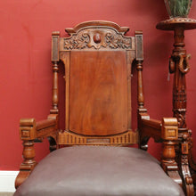 Load image into Gallery viewer, x SOLD Pair of Antique Mahogany and Leather Armchairs, Carved detail, Castors. B12189