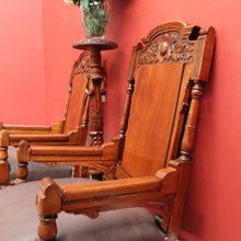 Load image into Gallery viewer, x SOLD Pair of Antique Mahogany and Leather Armchairs, Carved detail, Castors. B12189