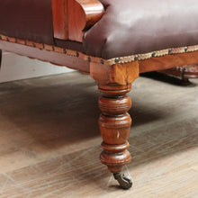 Load image into Gallery viewer, x SOLD Pair of Antique Mahogany and Leather Armchairs, Carved detail, Castors. B12189