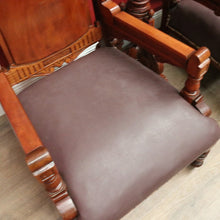 Load image into Gallery viewer, x SOLD Pair of Antique Mahogany and Leather Armchairs, Carved detail, Castors. B12189