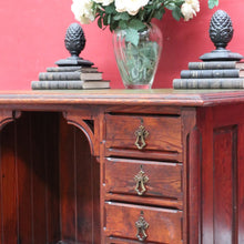 Load image into Gallery viewer, Antique English Oak 8 Drawer Leather Top Brass handles Office Desk with Cabinet Back B13010