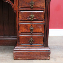 Load image into Gallery viewer, Antique English Oak 8 Drawer Leather Top Brass handles Office Desk with Cabinet Back B13010