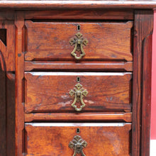 Load image into Gallery viewer, Antique English Oak 8 Drawer Leather Top Brass handles Office Desk with Cabinet Back B13010