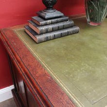 Load image into Gallery viewer, Antique English Oak 8 Drawer Leather Top Brass handles Office Desk with Cabinet Back B13010