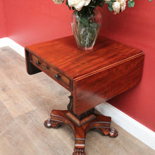 Load image into Gallery viewer, x SOLD Antique English Flame Mahogany Drop Side Hall Table c1840 – Lion Paw Feet. B12605