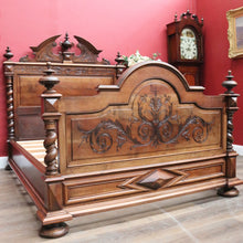 Load image into Gallery viewer, An impressive Antique French Walnut Queen Size Bed - Head, Foot, Rail and Slats B13017