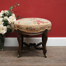 Load image into Gallery viewer, Antique English, Brazilian Rosewood Carved Louis XV Style Stool with Floral Tapestry Seat. B12603