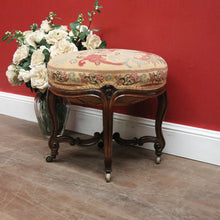 Load image into Gallery viewer, Antique English, Brazilian Rosewood Carved Louis XV Style Stool with Floral Tapestry Seat. B12603
