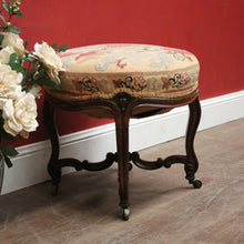 Load image into Gallery viewer, Antique English, Brazilian Rosewood Carved Louis XV Style Stool with Floral Tapestry Seat. B12603