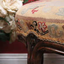 Load image into Gallery viewer, Antique English, Brazilian Rosewood Carved Louis XV Style Stool with Floral Tapestry Seat. B12603