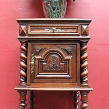 Load image into Gallery viewer, Anrique French Walnut Bedside Table with Marble and Barley twist legs B13018