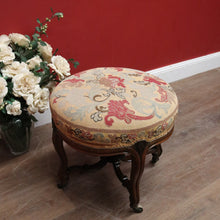 Load image into Gallery viewer, Antique English, Brazilian Rosewood Carved Louis XV Style Stool with Floral Tapestry Seat. B12603