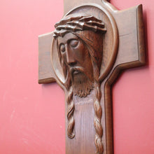 Load image into Gallery viewer, x SOLD Antique Art Deco French Christ on the Cross, Sculpture Wall Art Carved Face of Jesus. B11749