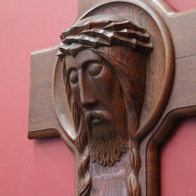 Load image into Gallery viewer, x SOLD Antique Art Deco French Christ on the Cross, Sculpture Wall Art Carved Face of Jesus. B11749