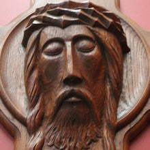 Load image into Gallery viewer, x SOLD Antique Art Deco French Christ on the Cross, Sculpture Wall Art Carved Face of Jesus. B11749