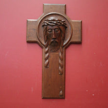 Load image into Gallery viewer, x SOLD Antique Art Deco French Christ on the Cross, Sculpture Wall Art Carved Face of Jesus. B11749