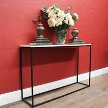 Load image into Gallery viewer, Vintage Modern Black Hand-Forged Metal Hall Console Table with White Marble Top. B12601