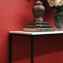 Load image into Gallery viewer, Vintage Modern Black Hand-Forged Metal Hall Console Table with White Marble Top. B12601