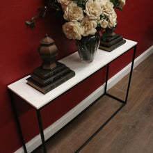 Load image into Gallery viewer, Vintage Modern Black Hand-Forged Metal Hall Console Table with White Marble Top. B12601