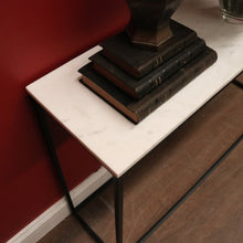 Load image into Gallery viewer, Vintage Modern Black Hand-Forged Metal Hall Console Table with White Marble Top. B12601