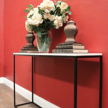 Load image into Gallery viewer, Vintage Modern Black Hand-Forged Metal Hall Console Table with White Marble Top. B12601