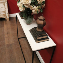Load image into Gallery viewer, Vintage Modern Black Hand-Forged Metal Hall Console Table with White Marble Top. B12601