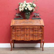 Load image into Gallery viewer, Vintage French Oak Writing Bureau with Drop Front Desk and Two Drawers on cabriole legs B12705