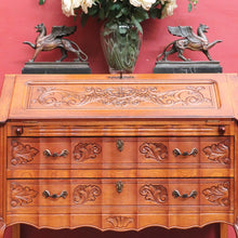 Load image into Gallery viewer, Vintage French Oak Writing Bureau with Drop Front Desk and Two Drawers on cabriole legs B12705