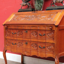 Load image into Gallery viewer, Vintage French Oak Writing Bureau with Drop Front Desk and Two Drawers on cabriole legs B12705