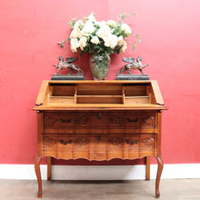 Load image into Gallery viewer, Vintage French Oak Writing Bureau with Drop Front Desk and Two Drawers on cabriole legs B12705