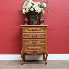 Load image into Gallery viewer, Vintage French Oak Lamp Bedside Table or Lingerie Chest Compact Set of 4 Drawers Brass Handles B12806