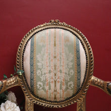 Load image into Gallery viewer, x SOLD Pair of Vintage French Armchairs with Gilt Timber Frames and Striped Pastel Fabric. B12597