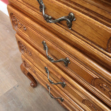 Load image into Gallery viewer, Vintage French Oak Lamp Bedside Table or Lingerie Chest Compact Set of 4 Drawers Brass Handles B12806