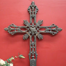 Load image into Gallery viewer, x SOLD Antique French Cross, Sacred Heart Crucifix, Wrought Iron Cross, Marker. B12147