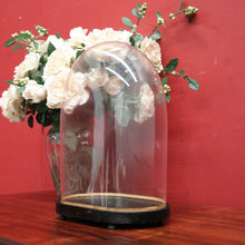 Load image into Gallery viewer, x SOLD Antique Glass Dome and Wooden Base, Statue, Religious, Clock Cover, Taxidermy Dome. B12125