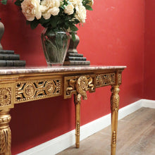 Load image into Gallery viewer, x SOLD French Hall Table with Gilt Base and Rouge & Cream Marble Top. B12599