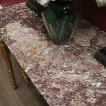 Load image into Gallery viewer, x SOLD French Hall Table with Gilt Base and Rouge & Cream Marble Top. B12599