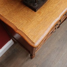Load image into Gallery viewer, Vintage French chest of three drawers with carved detail and cast metal handles. B12824