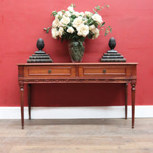 Load image into Gallery viewer, Vintage mahogany console Hall table with inverted curved front and brass handles. B12709