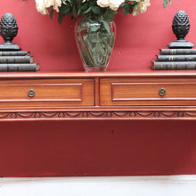 Load image into Gallery viewer, Vintage mahogany console Hall table with inverted curved front and brass handles. B12709