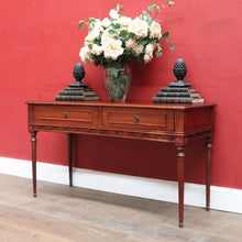 Load image into Gallery viewer, Vintage mahogany console Hall table with inverted curved front and brass handles. B12709
