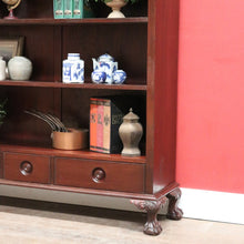 Load image into Gallery viewer, x SOLD Vintage Australian Cedar Bookcase – Four Shelves, Three Drawers, Carved Detail. B12614